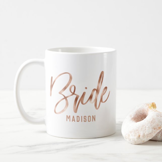 Rose Gold Modern Typografi Bröllop Brud Kaffemugg (Med munk)