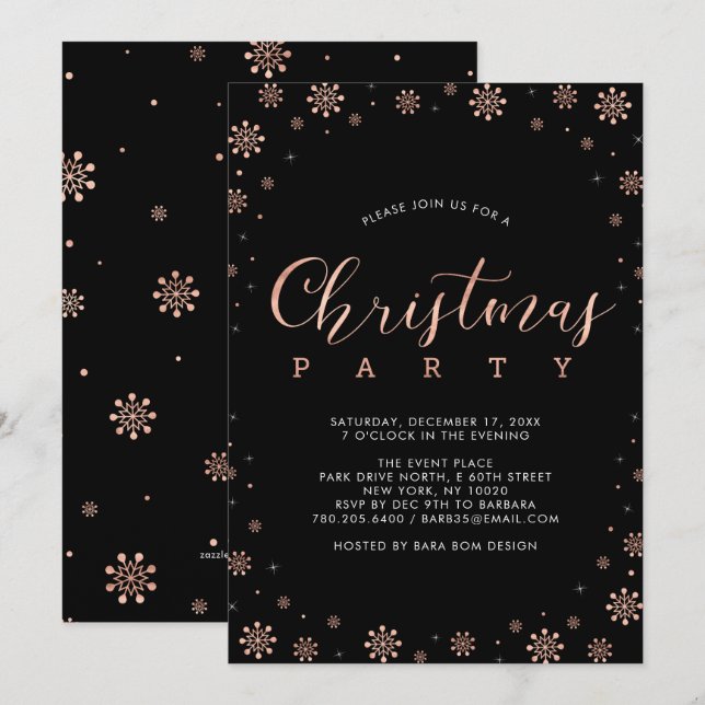 Rose Gold | Moderna Snöflingor Julfest Inbjudningar (Fram/baksida)