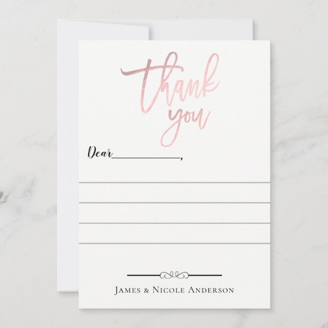 Rose Gold Modernt manus Minimal Foto Tack Kort (Framsida)