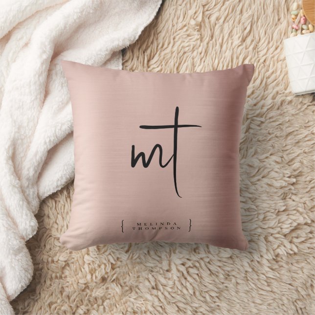 Rose Gold Monogram Initialer Script Typografi  Kudde (Filt)