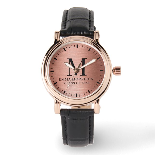 Rose Gold Monogram Märkta Dam Armbandsur (Framsida)