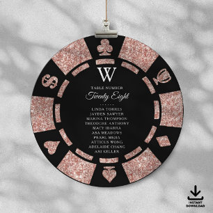 Rose Gold Monogram Poker Chip Casino Bröllop Inbjudningar
