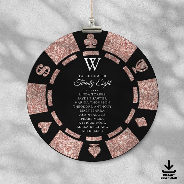 Rose Gold Monogram Poker Chip Casino Bröllop Inbjudningar (Skapare uppladdad)