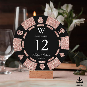 Rose Gold Monogram Poker Chip Casino Bröllop Inbjudningar