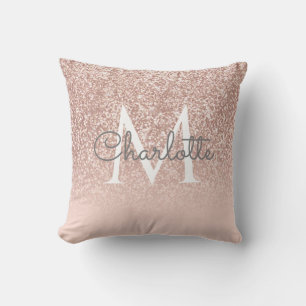 Rose Gold Monogram Röda Rosa Flickaktig Bokstavska Kudde