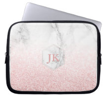 Rose Gold Monogram + Snö Bokeh + Marmor