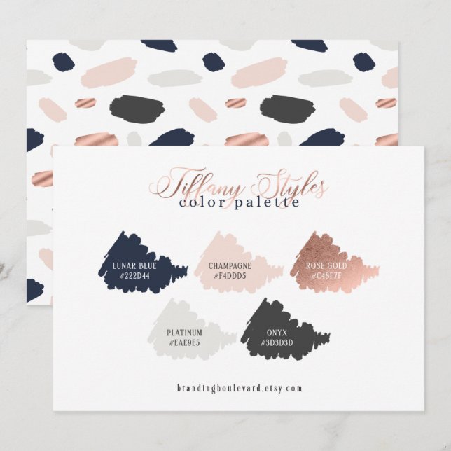 Rose Gold Navy Blå &  Blush Färgpaletkort Inbjudningar (Fram/baksida)