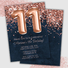 Rose Gold Navy Blue 11-års födelsedagsfest inbjuda Inbjudningar