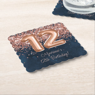 Rose Gold Navy Blue 12-årsfest Underlägg Papper