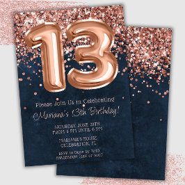 Rose Gold Navy Blue 13-årsfest Inbjudan