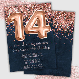 Rose Gold Navy Blue 14-års födelsedagsfest inbjuda Inbjudningar