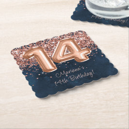Rose Gold Navy Blue 14-årsfest Underlägg Papper