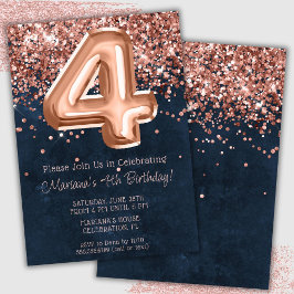 Rose Gold Navy Blue 4-års födelsedagsinbjudan Inbjudningar