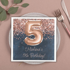 Rose Gold Navy Blue 5-års födelsedagsfest Pappersservett