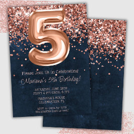 Rose Gold Navy Blue 5-års födelsedagsinbjudan Inbjudningar