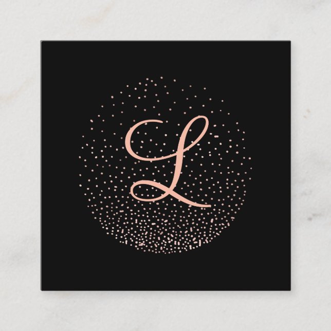 Rose Gold & Navy | Chic Minimalistisk Cirkelmonogr Fyrkantigt Visitkort (Framsida)