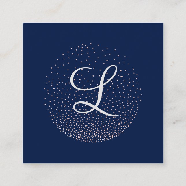 Rose Gold & Navy | Chic Minimalistisk Monogram Fyrkantigt Visitkort (Framsida)