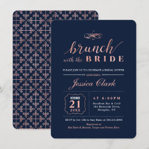 Rose Gold & Navy Elegant Bröllop Bridal Brunch Inbjudningar