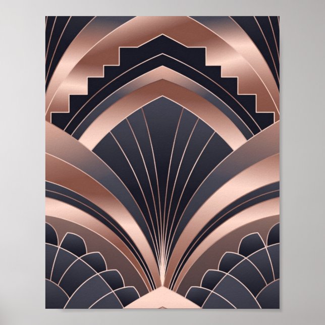 Rose Gold Navy Geometric Fan Neo Deco Art Poster (Framsidan)