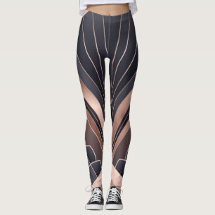 Rose Gold Navy Geometrisk Fläkt Neo Deco Art Leggings