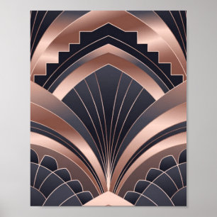 Rose Gold Navy Geometrisk Fläkt Neo Deco Konst Poster