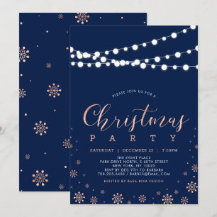 Rose Gold & Navy Modern Chic Julfest Inbjudningar