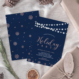 Rose Gold & Navy Modern Chic Julfest Inbjudningar