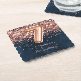Rose Gold Navyblå 7-års födelsedagsfest Underlägg Papper