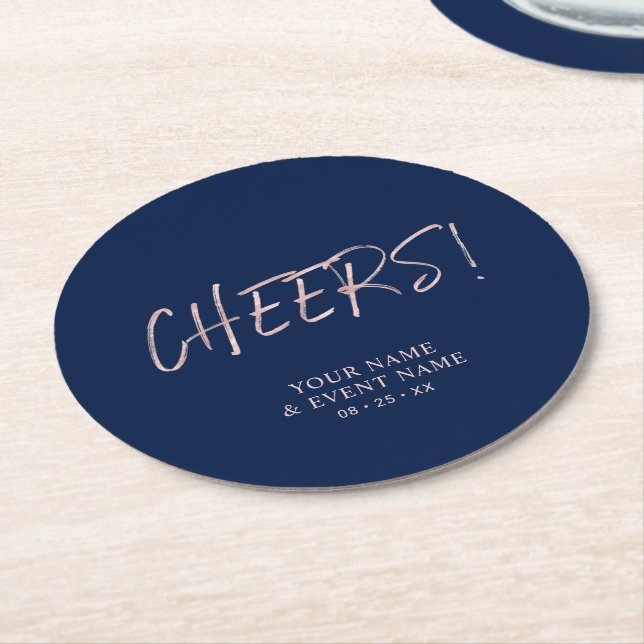 Rose Gold & Navyblå Enkla Glada Fester Dekoration Underlägg Papper Rund (Vinklad)