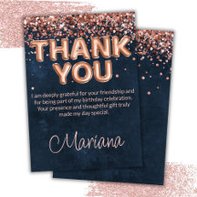 Rose Gold Navyblå Födelsedagsfest Tacksamhetskort