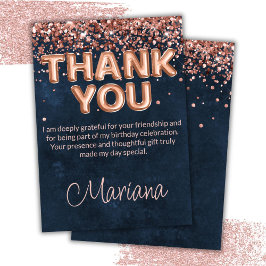 Rose Gold Navyblå Födelsedagsfest Tacksamhetskort Inbjudningar
