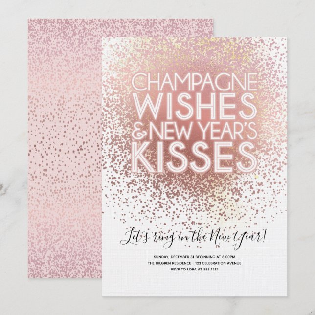 Rose Gold Nyårsfest Inbjudan (Fram/baksida)