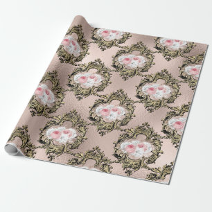 Rose Gold och Blush Antik Fransk Rosmönster Presentpapper