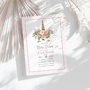 Rose Gold och Blush Blommig Enhörning Baby Shower Inbjudningar
