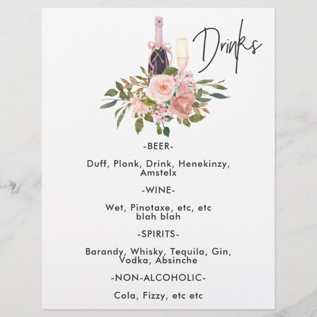 Rose Gold och Blush Blommig Tekalas Drycker Reklamblad (Framsidan)