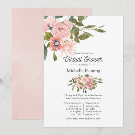 Rose Gold och Blush Blommig Virtuell Bebisfest Inbjudningar