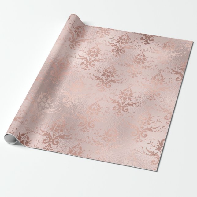 Rose Gold och Blush Damask Presentpapper (Utrullad)