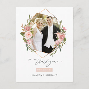 Rose Gold och Blush Geometrisk Bröllopsfoto Vykort