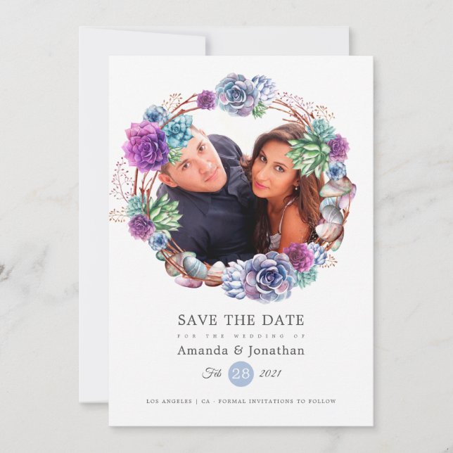 Rose Gold och Blush Geometrisk Foto Bröllop Spara Datumet (Framsida)