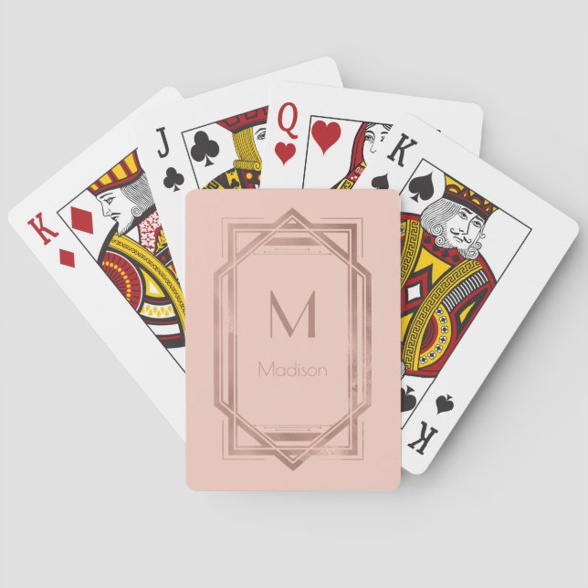 Rose Gold och Blush Geometrisk | Monogram & Namn Casinokort (Baksidan)