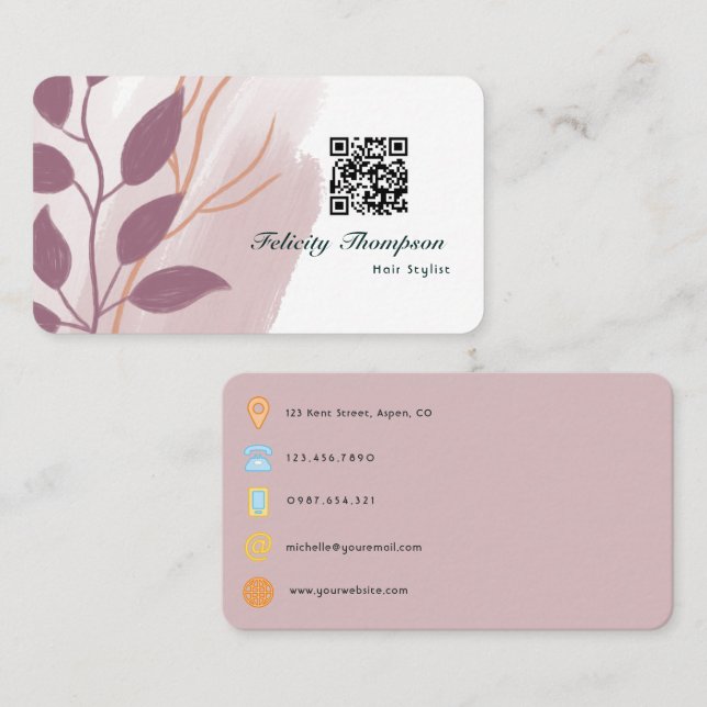 Rose Gold och Blush Rosa Abstrakt QR-kod Visitkort (Fram/baksida)