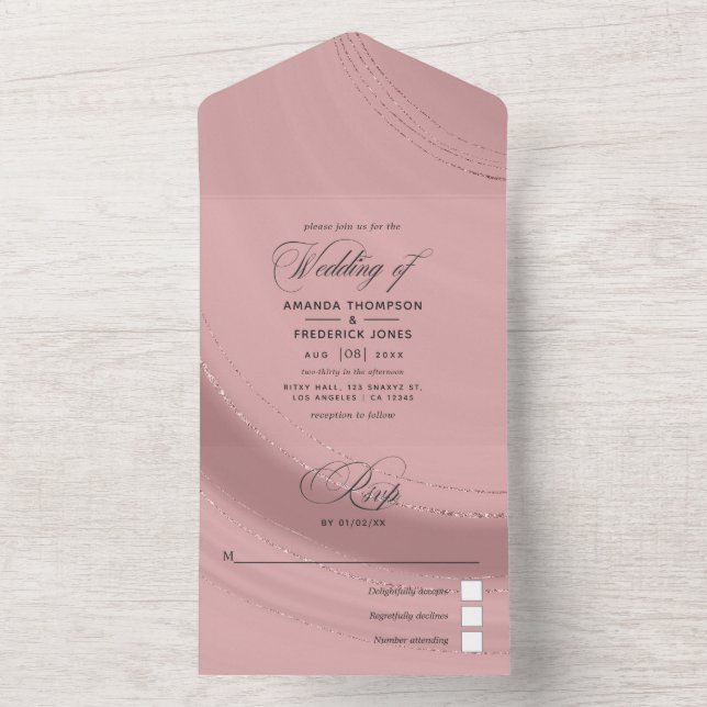 Rose Gold och Blush Rosa Agat Bröllop Allt-i-ett  (Insida)