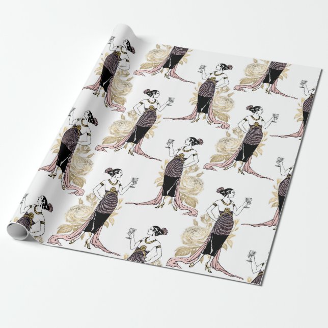 Rose Gold och Blush Rosa Art Deco Presentpapper (Utrullad)