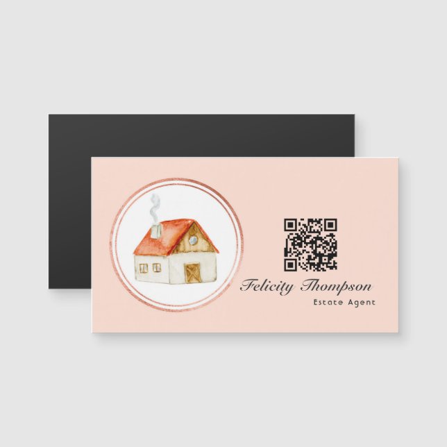 Rose Gold och Blush Rosa Fastighetsmäklare QR-kod (Fram/baksida)