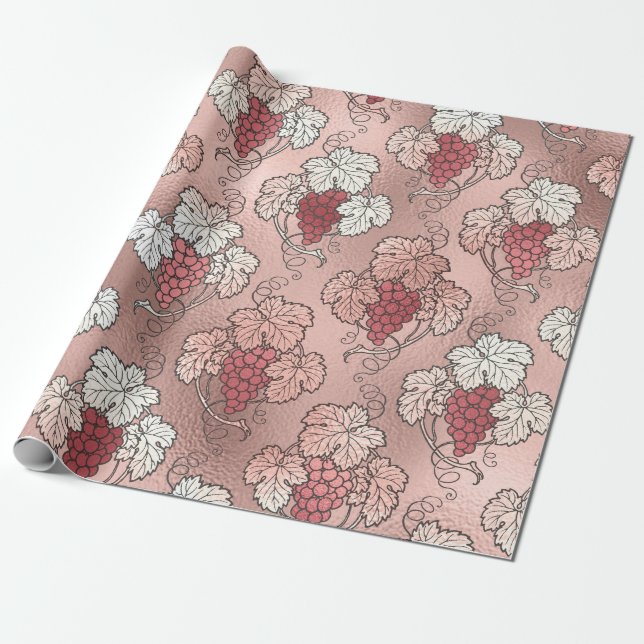 Rose Gold och Blush Rosa Fransk Vin tema Presentpapper (Utrullad)