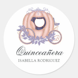 Rose Gold och Lilac Glitter Prinsessa Quinceañera Runt Klistermärke