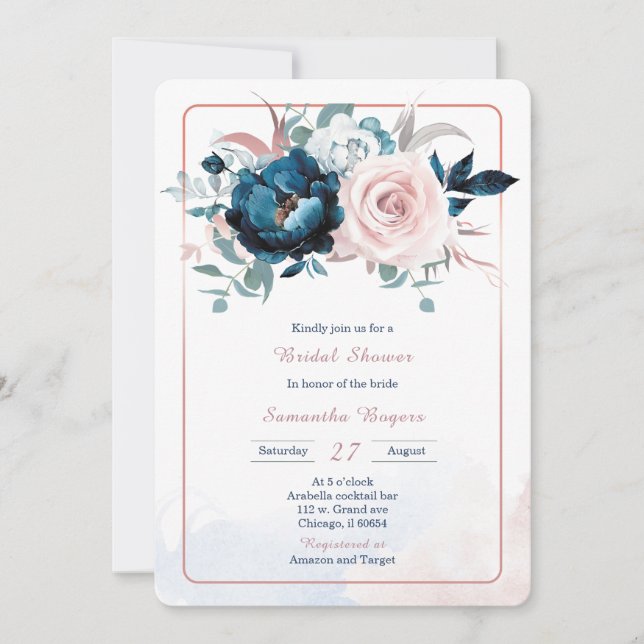 Rose Gold och Navy Blue Bröllopsdusch Mall (Framsida)