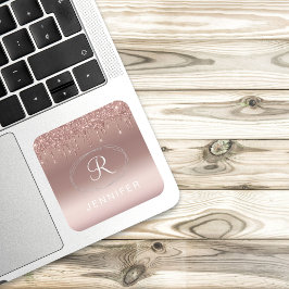 Rose Gold och Silver Glitter Monogram Fyrkantigt Klistermärke