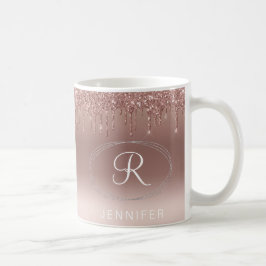 Rose Gold och Silver Glitter Monogram Kaffemugg