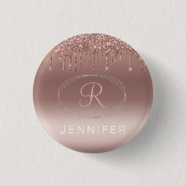 Rose Gold och Silver Glitter Monogram Knapp